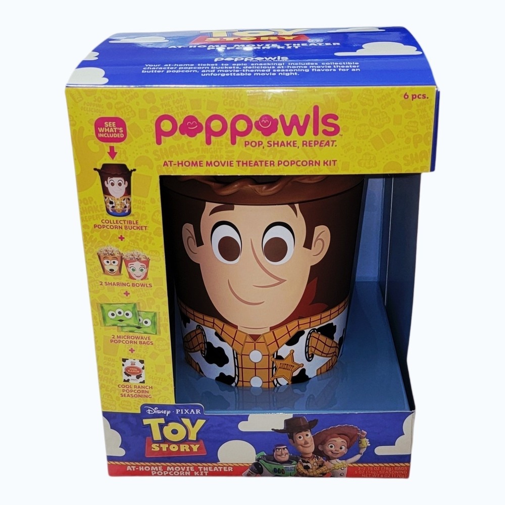 Disney Pixar Toy Story Woody Poppowls At-Home Movie Theater Popcorn Kit 6 Pc NIB